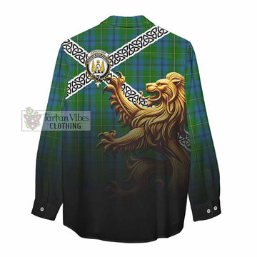 Johnstone (Johnston) Crest Tartan Women's Casual Shirt with Golden Lion Emblem Celtic Style