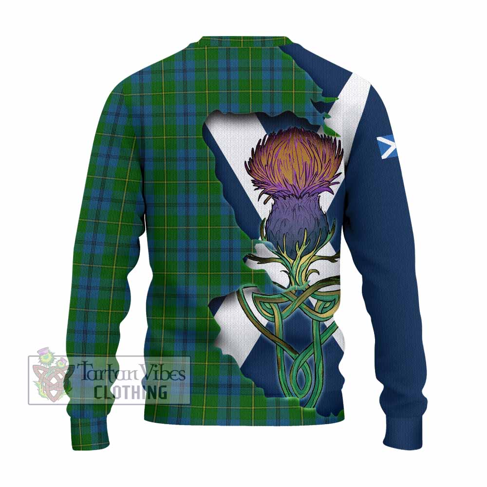 Tartan Vibes Clothing Johnstone (Johnston) Tartan Family Crest Knitted Sweater Scottish Thistle Celtic Inspired