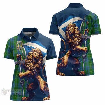 Tartan Vibes Clothing Johnstone (Johnston) Tartan Family Crest Women's Polo Shirt with Scottish Majestic Lion
