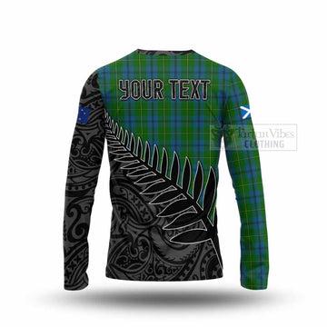Tartan Vibes Clothing Johnstone (Johnston) Crest Tartan Long Sleeve T-Shirt with New Zealand Silver Fern Half Style