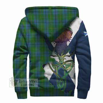 Tartan Vibes Clothing Johnstone (Johnston) Tartan Family Crest Sherpa Hoodie Scottish Thistle Celtic Inspired