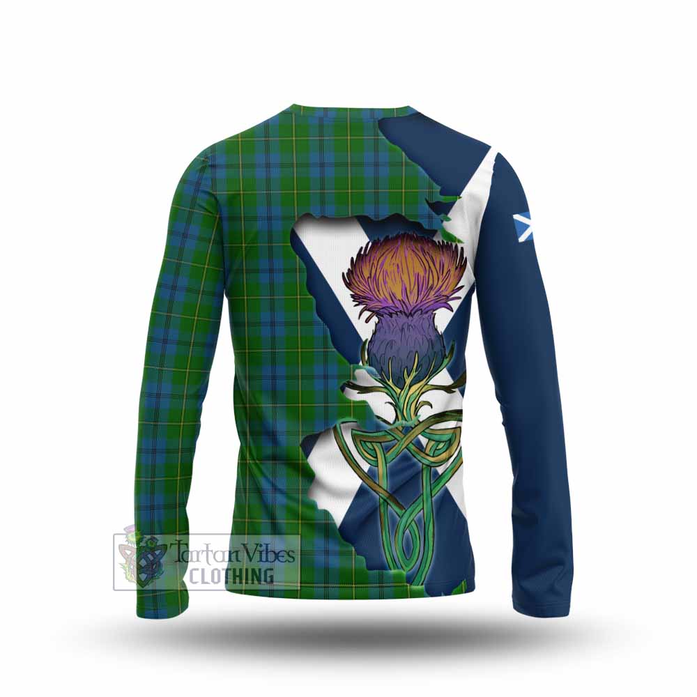 Tartan Vibes Clothing Johnstone (Johnston) Tartan Family Crest Long Sleeve T-Shirt Scottish Thistle Celtic Inspired