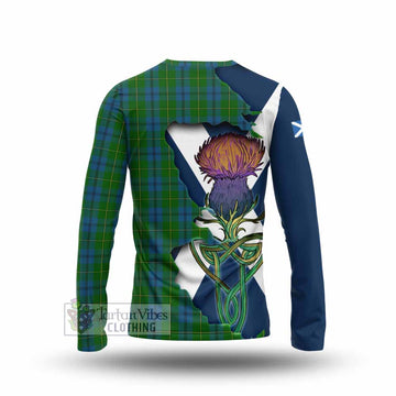 Tartan Vibes Clothing Johnstone (Johnston) Tartan Family Crest Long Sleeve T-Shirt Scottish Thistle Celtic Inspired