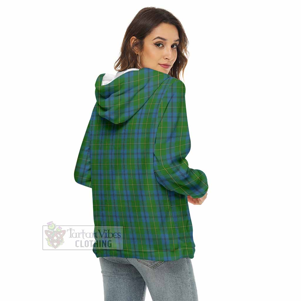 Tartan Vibes Clothing Johnstone (Johnston) Tartan Crest Women's Borg  Half Zip Fleece Hoodie