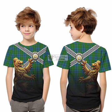 Tartan Vibes Clothing Johnstone (Johnston) Crest Tartan Kid T-Shirt with Golden Lion Emblem Celtic Style