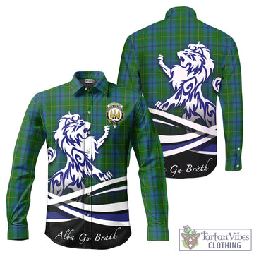 Johnstone (Johnston) Tartan Long Sleeve Button Up Shirt with Alba Gu Brath Regal Lion Emblem