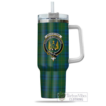 Johnstone Tartan and Family Crest Tumbler with Handle