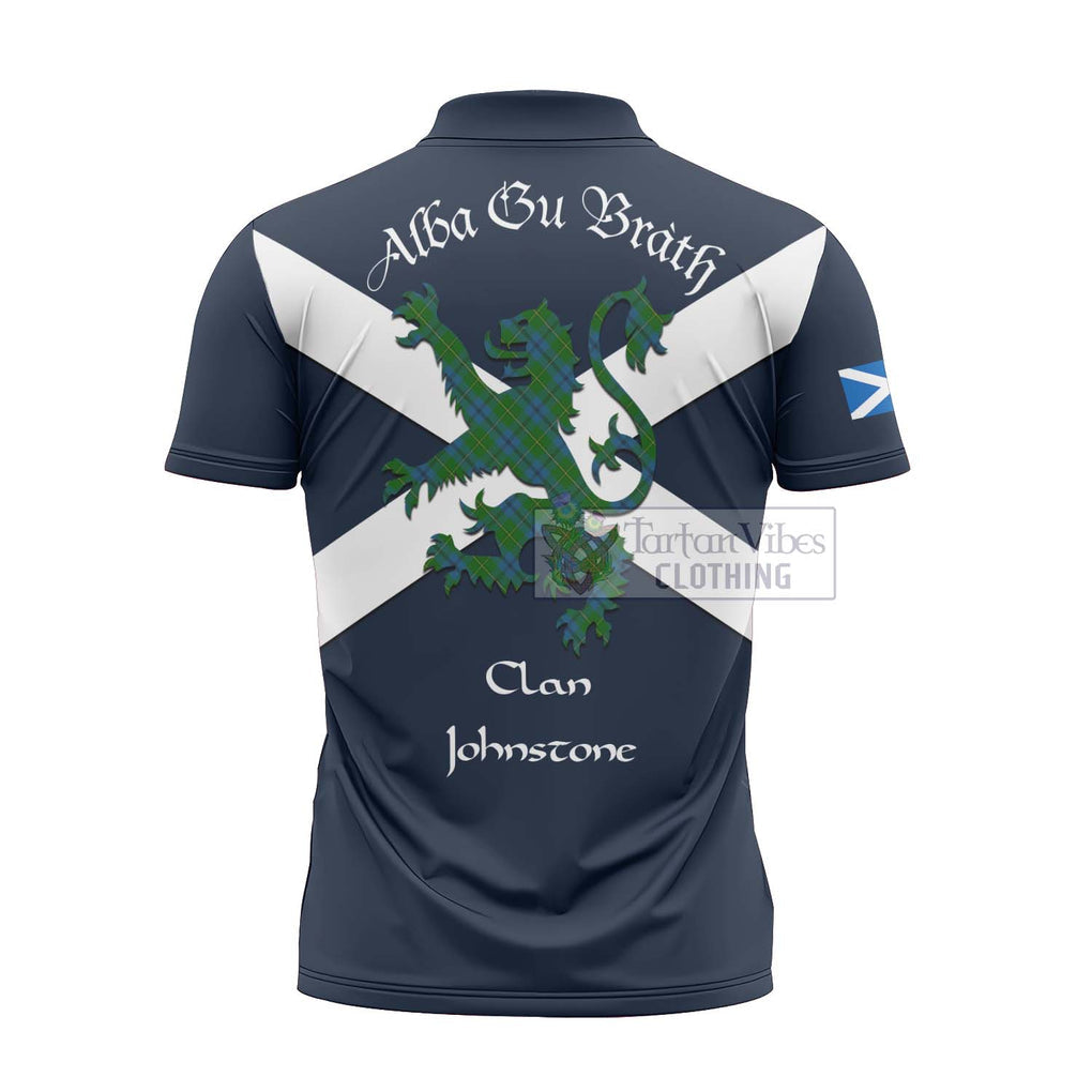 Tartan Vibes Clothing Johnstone (Johnston) Tartan Lion Rampant Zipper Polo Shirt – Proudly Display Your Heritage with Alba Gu Brath and Clan Name