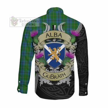 Johnstone (Johnston) Tartan Family Crest Long Sleeve Button Shirt Lion Rampant Royal Thistle Shield Celtic Inspired