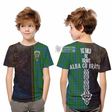 Johnstone (Johnston) Tartan Family Crest Kid T-Shirt Alba Gu Brath Be Brave Lion Ancient Style