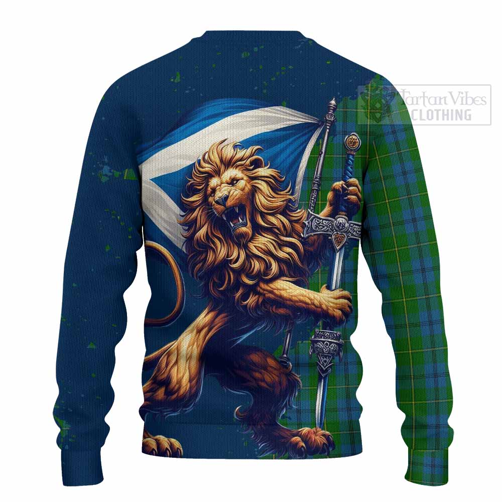 Tartan Vibes Clothing Johnstone (Johnston) Tartan Family Crest Knitted Sweater with Scottish Majestic Lion