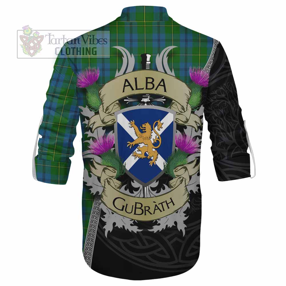 Tartan Vibes Clothing Johnstone (Johnston) Tartan Family Crest Ghillie Kilt Shirt Lion Rampant Royal Thistle Shield Celtic Inspired