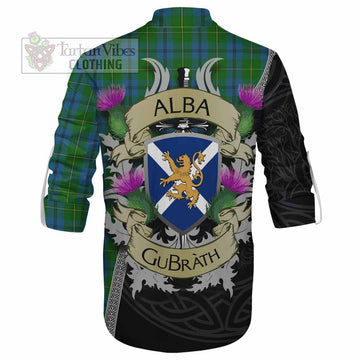 Johnstone (Johnston) Tartan Family Crest Ghillie Kilt Shirt Lion Rampant Royal Thistle Shield Celtic Inspired