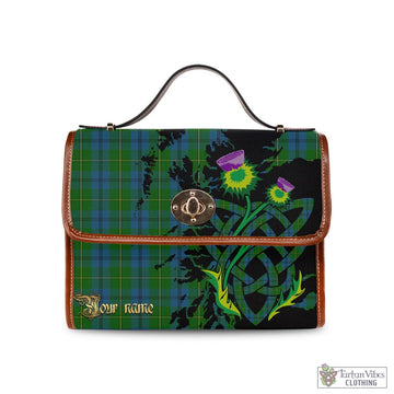 Johnstone Tartan Waterproof Canvas Bag with Scotland Map and Thistle Celtic Accents