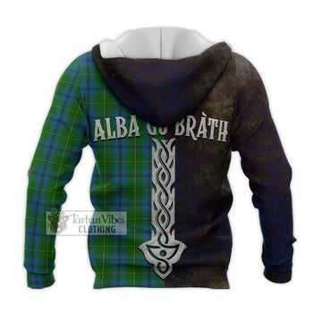 Johnstone (Johnston) Tartan Family Crest Knitted Hoodie Alba Gu Brath Be Brave Lion Ancient Style