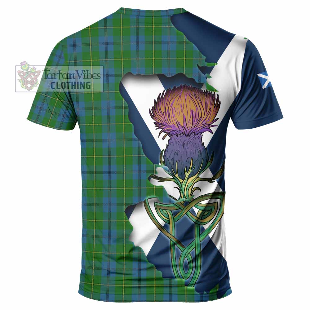 Tartan Vibes Clothing Johnstone (Johnston) Tartan Family Crest T-Shirt Scottish Thistle Celtic Inspired