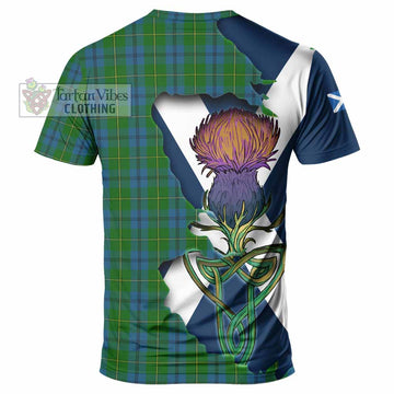 Tartan Vibes Clothing Johnstone (Johnston) Tartan Family Crest T-Shirt Scottish Thistle Celtic Inspired