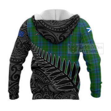 Tartan Vibes Clothing Johnstone (Johnston) Crest Tartan Knitted Hoodie with New Zealand Silver Fern Half Style