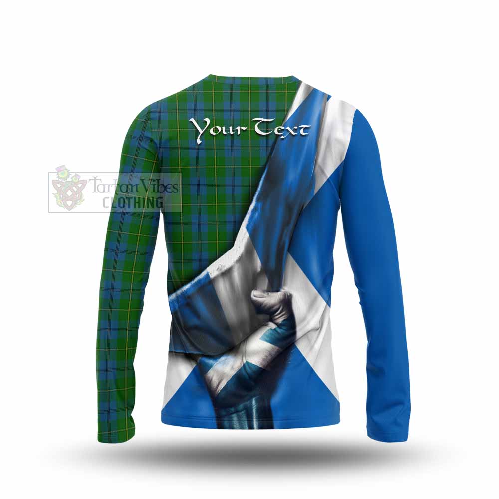 Tartan Vibes Clothing Johnstone (Johnston) Tartan Long Sleeve T-Shirt with Family Crest Scotland Patriotic Style