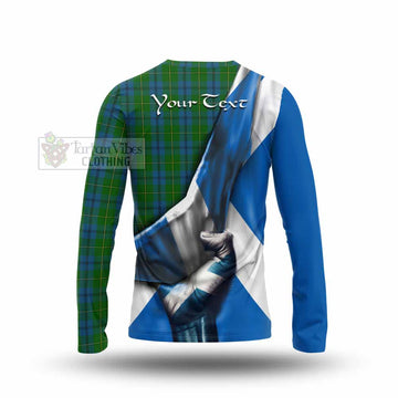 Tartan Vibes Clothing Johnstone (Johnston) Tartan Long Sleeve T-Shirt with Family Crest Scotland Patriotic Style