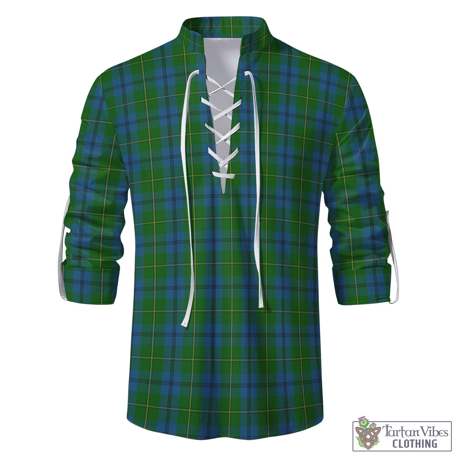 Tartan Vibes Clothing Johnstone-Johnston Tartan Men's Scottish Traditional Jacobite Ghillie Kilt Shirt