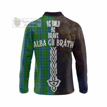 Johnstone (Johnston) Tartan Family Crest Long Sleeve Polo Shirt Alba Gu Brath Be Brave Lion Ancient Style
