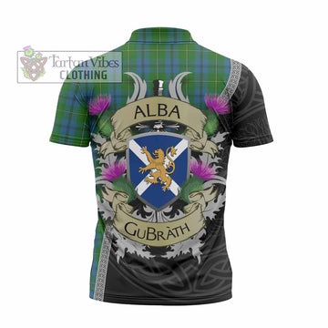 Johnstone (Johnston) Tartan Family Crest Zipper Polo Shirt Lion Rampant Royal Thistle Shield Celtic Inspired