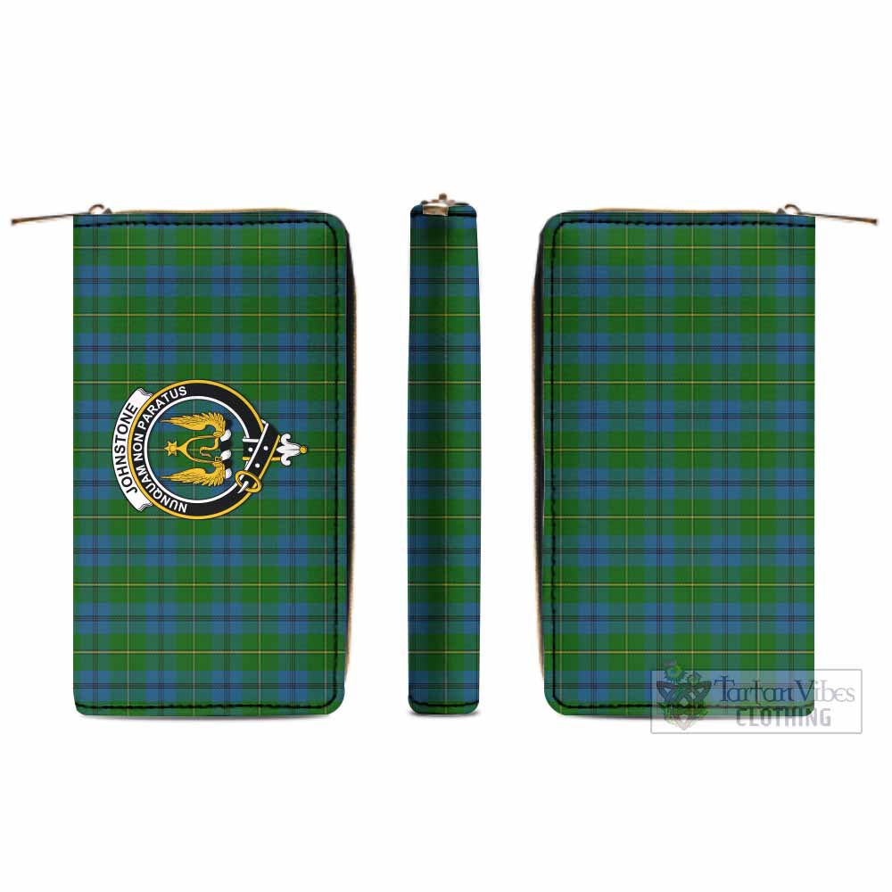 Tartan Vibes Clothing Johnstone (Johnston) Tartan Women's Leather Wallet with Family Crest