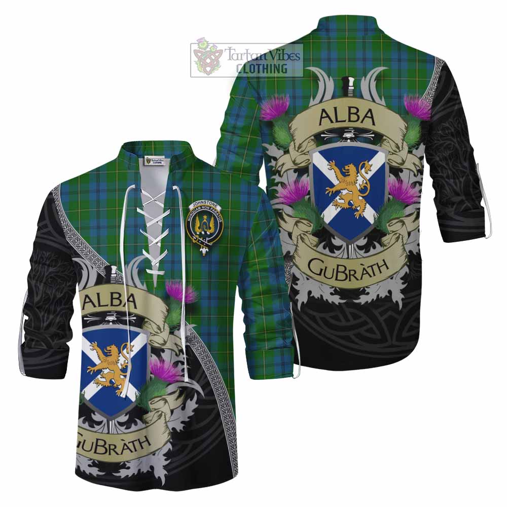 Tartan Vibes Clothing Johnstone (Johnston) Tartan Family Crest Ghillie Kilt Shirt Lion Rampant Royal Thistle Shield Celtic Inspired
