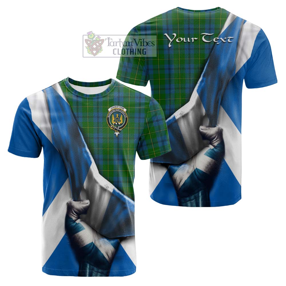 Tartan Vibes Clothing Johnstone (Johnston) Tartan Cotton T-shirt with Family Crest Scotland Patriotic Style