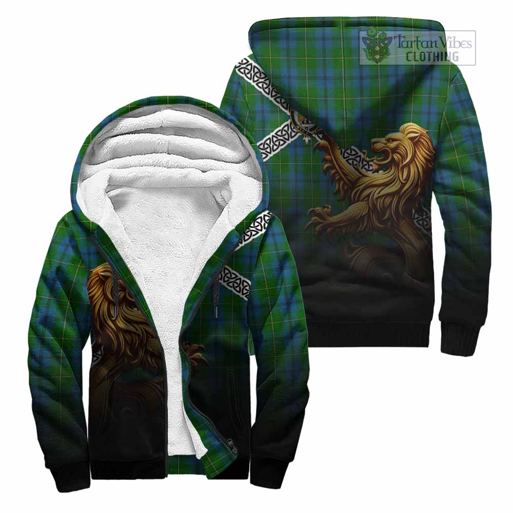 Tartan Vibes Clothing Johnstone (Johnston) Crest Tartan Sherpa Hoodie with Golden Lion Emblem Celtic Style
