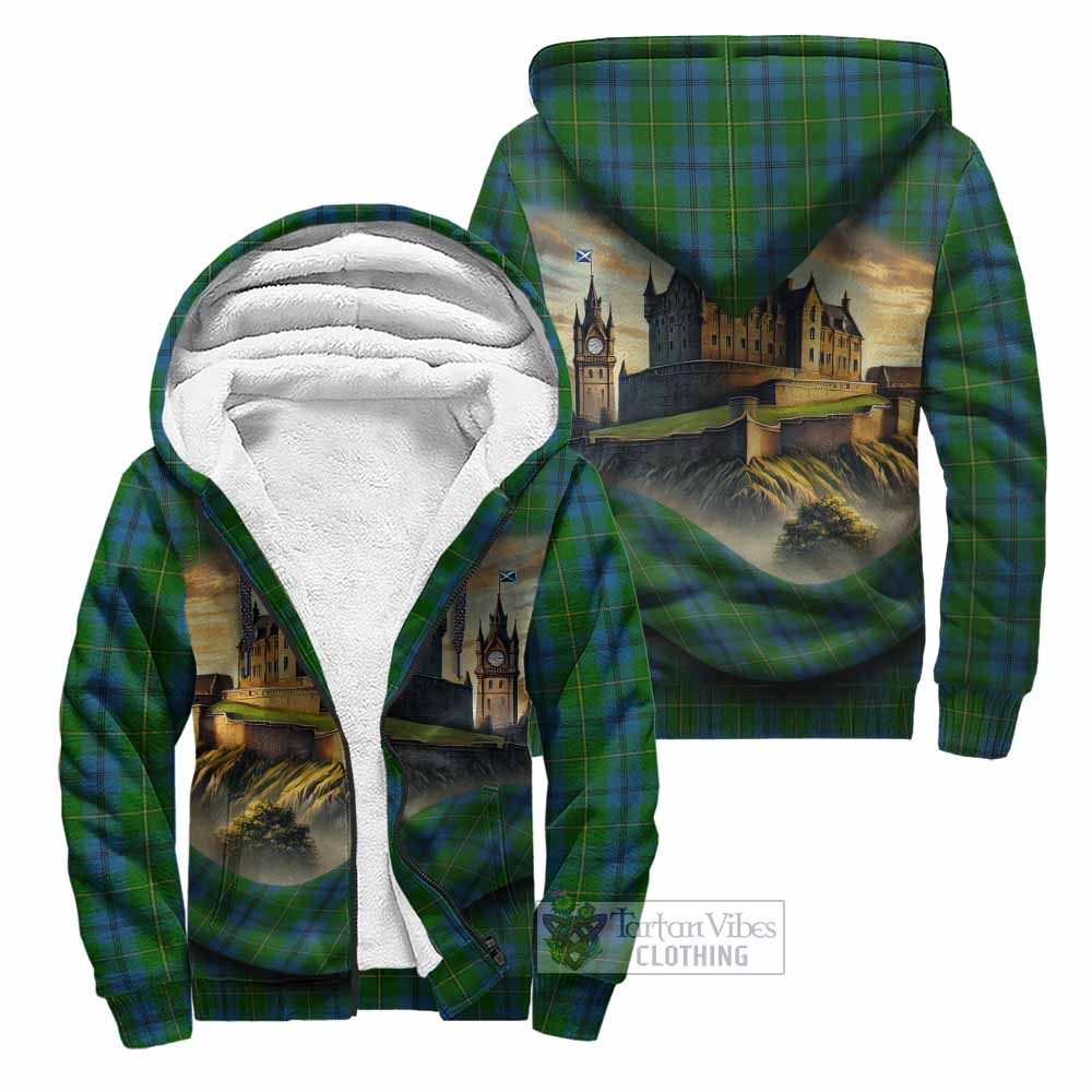 Tartan Vibes Clothing Johnstone (Johnston) Tartan Family Crest Sherpa Hoodie with Scottish Ancient Castle Style