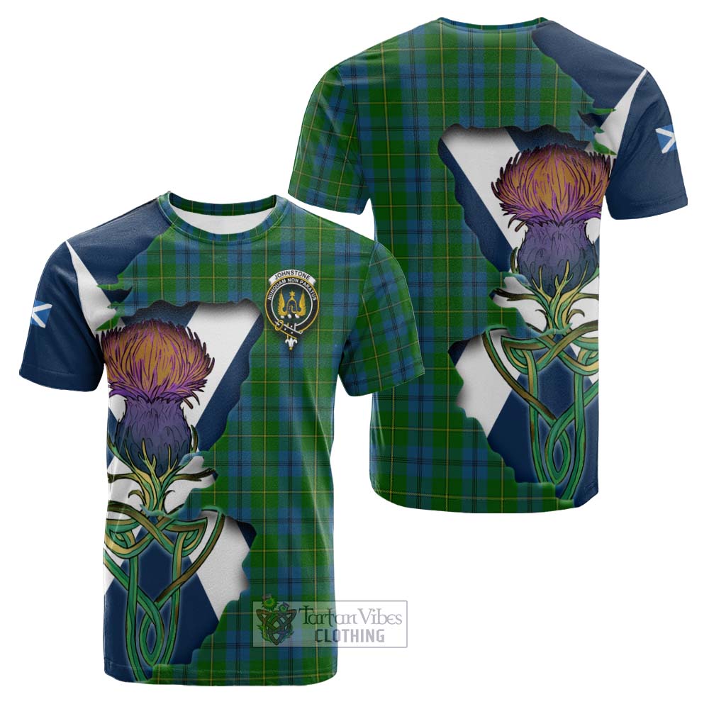 Tartan Vibes Clothing Johnstone (Johnston) Tartan Family Crest Cotton T-shirt Scottish Thistle Celtic Inspired