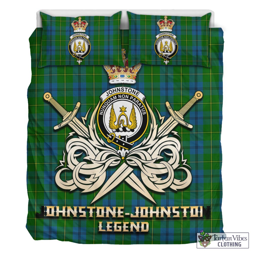 Tartan Vibes Clothing Johnstone-Johnston Tartan Bedding Set with Clan Crest and the Golden Sword of Courageous Legacy