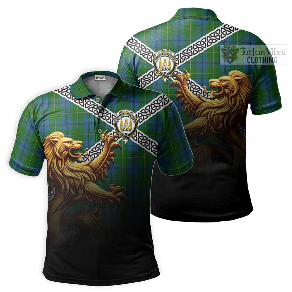 Tartan Vibes Clothing Johnstone (Johnston) Crest Tartan Polo Shirt with Golden Lion Emblem Celtic Style