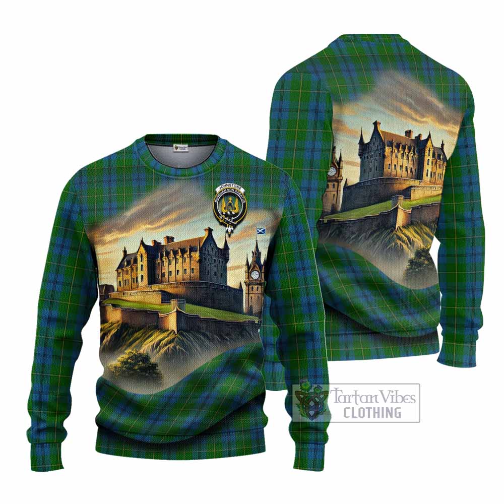 Tartan Vibes Clothing Johnstone (Johnston) Tartan Family Crest Knitted Sweater with Scottish Ancient Castle Style
