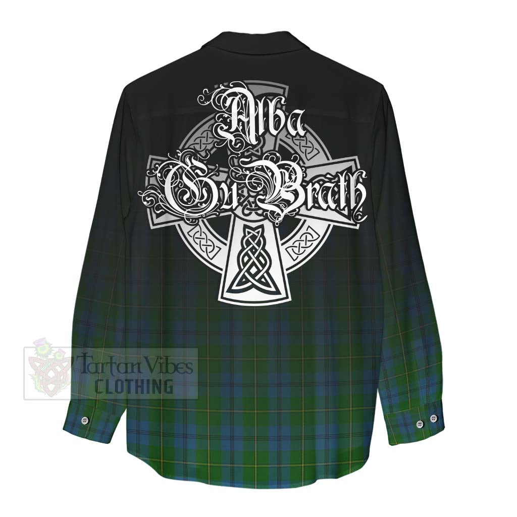 Tartan Vibes Clothing Johnstone (Johnston) Tartan Women's Casual Shirt Featuring Alba Gu Brath Family Crest Celtic Inspired