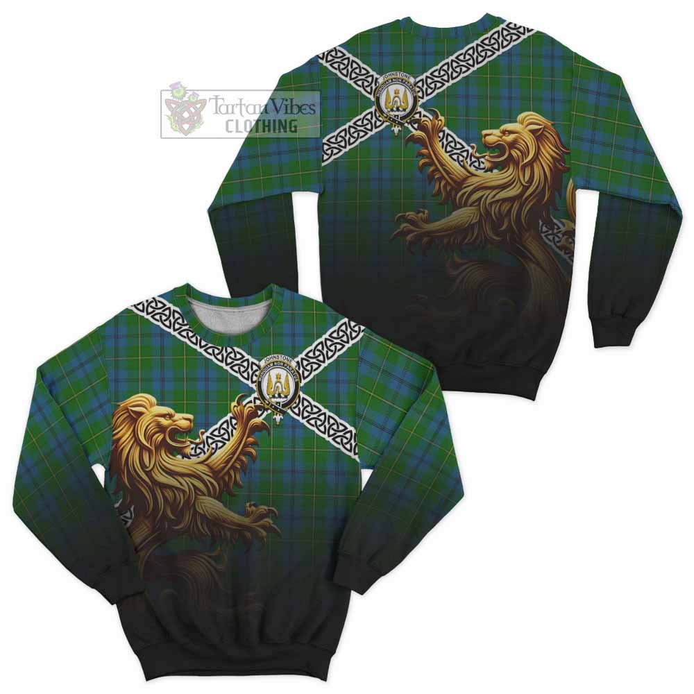 Tartan Vibes Clothing Johnstone (Johnston) Crest Tartan Sweatshirt with Golden Lion Emblem Celtic Style