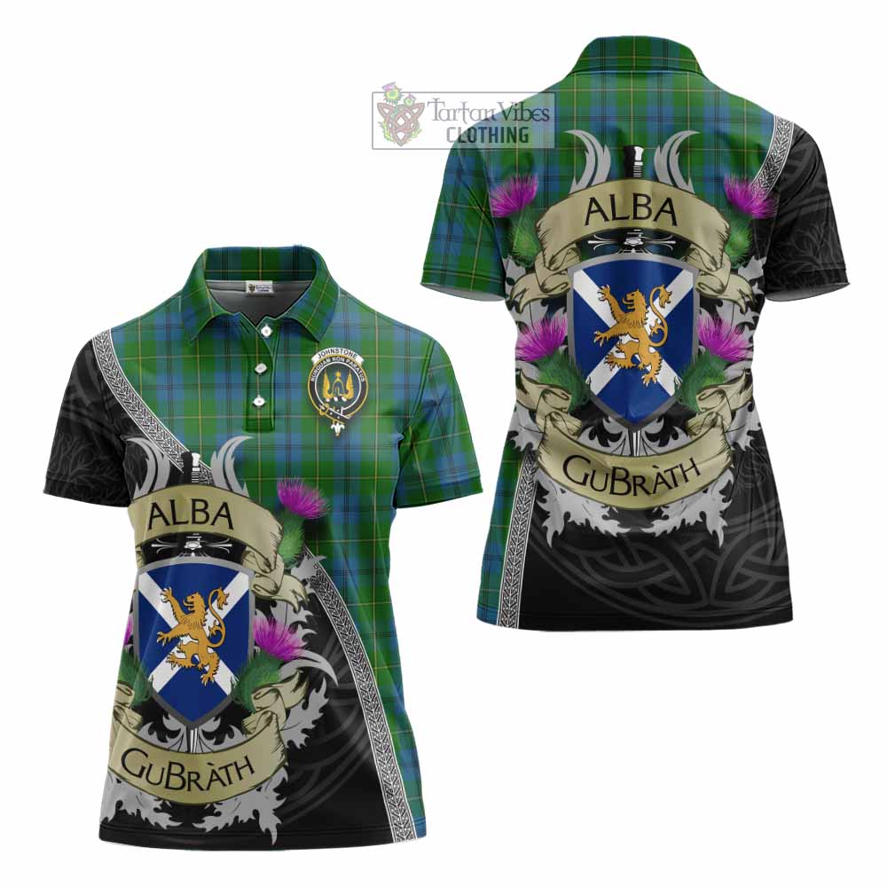 Tartan Vibes Clothing Johnstone (Johnston) Tartan Family Crest Women's Polo Shirt Lion Rampant Royal Thistle Shield Celtic Inspired
