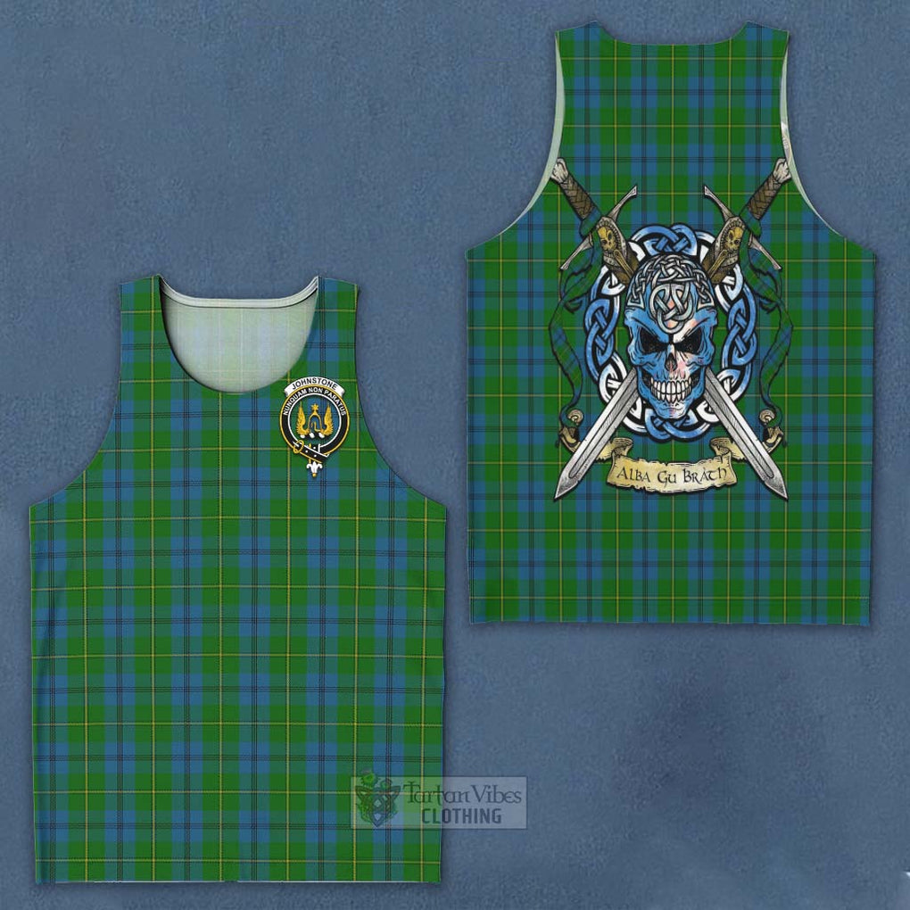 Tartan Vibes Clothing Johnstone (Johnston) Tartan Men's Tank Top with Family Crest Celtic Skull Style