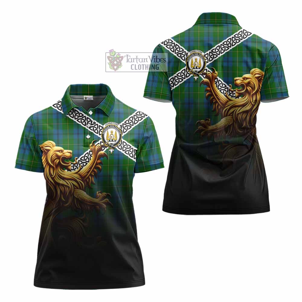 Tartan Vibes Clothing Johnstone (Johnston) Crest Tartan Women's Polo Shirt with Golden Lion Emblem Celtic Style