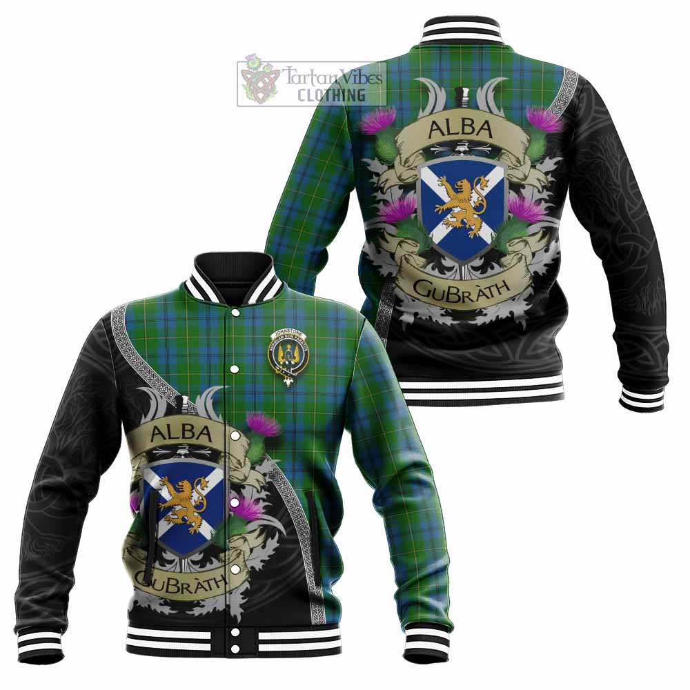 Tartan Vibes Clothing Johnstone (Johnston) Tartan Family Crest Baseball Jacket Lion Rampant Royal Thistle Shield Celtic Inspired