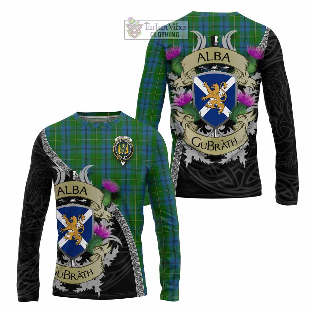 Tartan Vibes Clothing Johnstone (Johnston) Tartan Family Crest Long Sleeve T-Shirt Lion Rampant Royal Thistle Shield Celtic Inspired