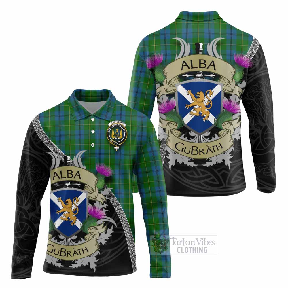 Tartan Vibes Clothing Johnstone (Johnston) Tartan Family Crest Long Sleeve Polo Shirt Lion Rampant Royal Thistle Shield Celtic Inspired