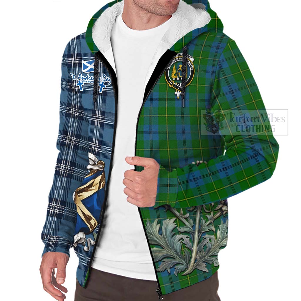 Tartan Vibes Clothing Johnstone (Johnston) Tartan Sherpa Hoodie Happy St. Andrew's Day Half Tartan Style