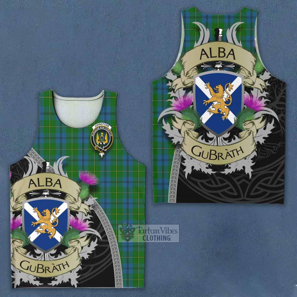 Tartan Vibes Clothing Johnstone (Johnston) Tartan Family Crest Men's Tank Top Lion Rampant Royal Thistle Shield Celtic Inspired