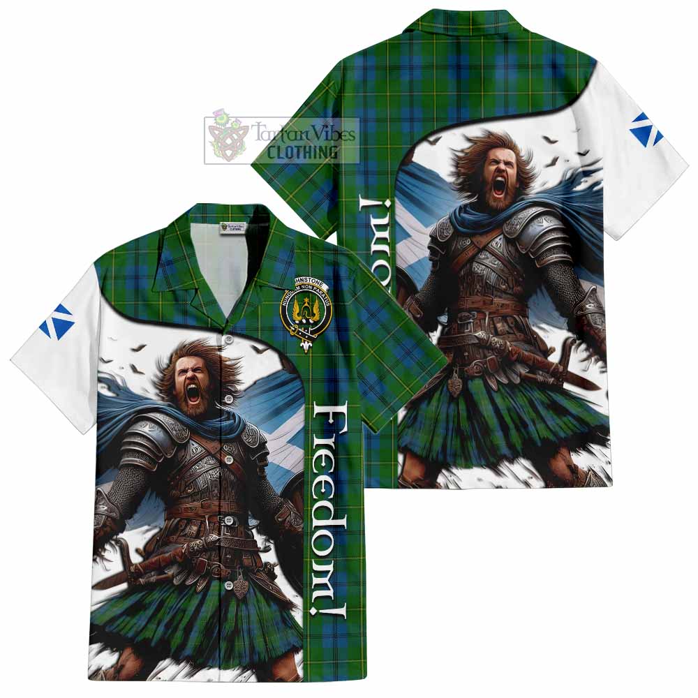 Tartan Vibes Clothing Johnstone (Johnston) Crest Tartan Short Sleeve Button Shirt Inspired by the Freedom of Scottish Warrior