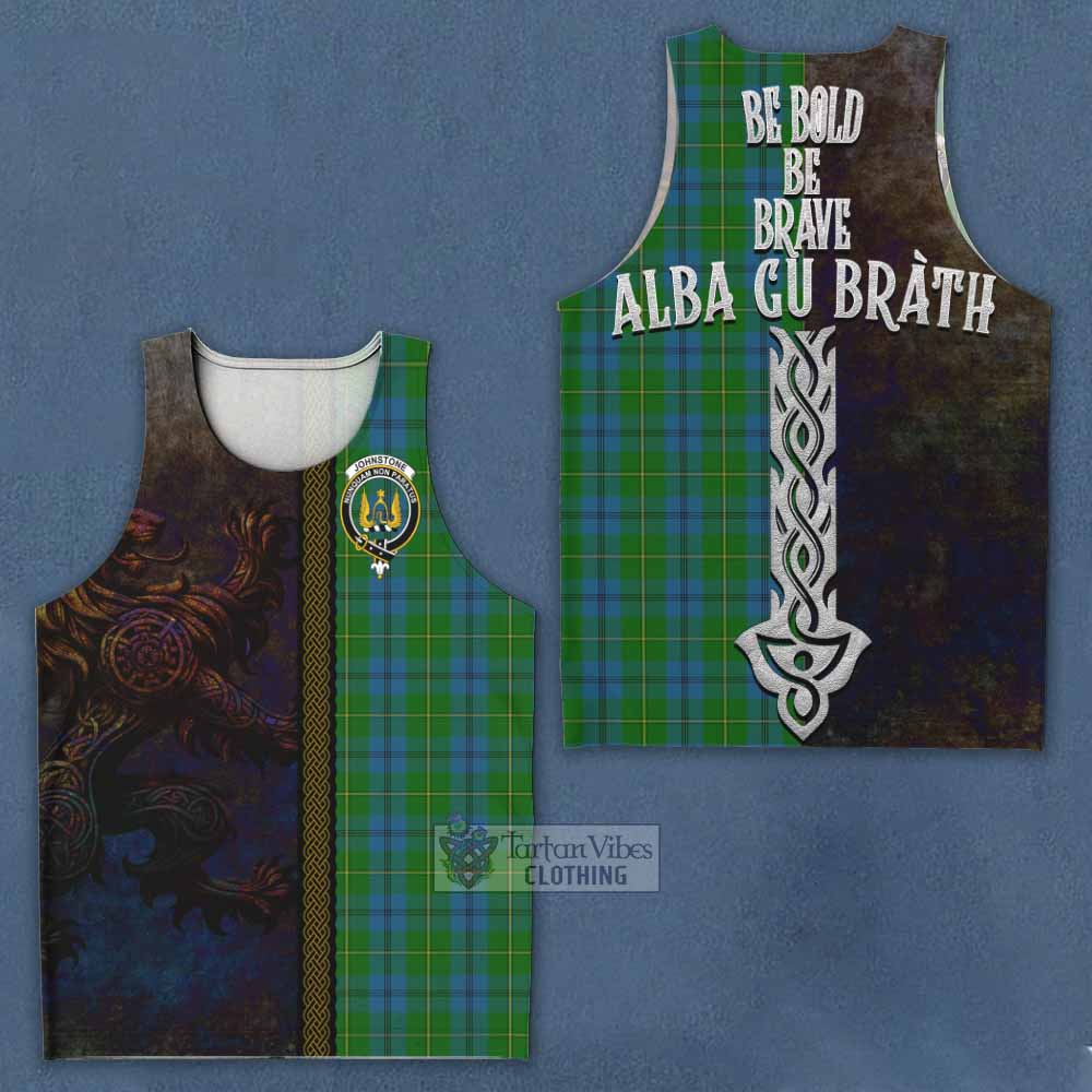 Tartan Vibes Clothing Johnstone (Johnston) Tartan Family Crest Men's Tank Top Alba Gu Brath Be Brave Lion Ancient Style