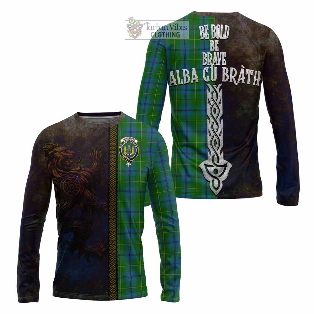 Tartan Vibes Clothing Johnstone (Johnston) Tartan Family Crest Long Sleeve T-Shirt Alba Gu Brath Be Brave Lion Ancient Style