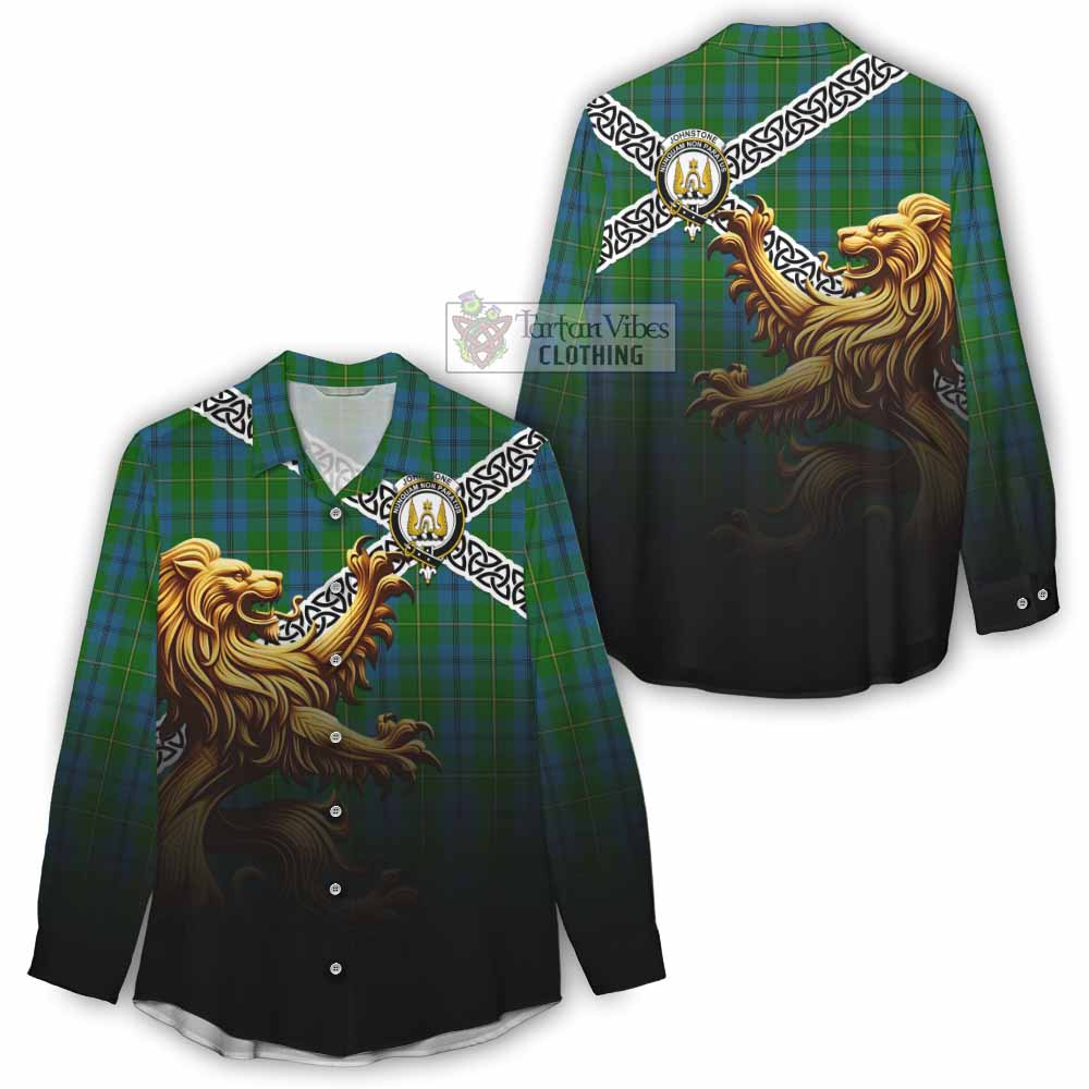 Johnstone (Johnston) Crest Tartan Women's Casual Shirt with Golden Lion Emblem Celtic Style - Tartan Vibes Clothing